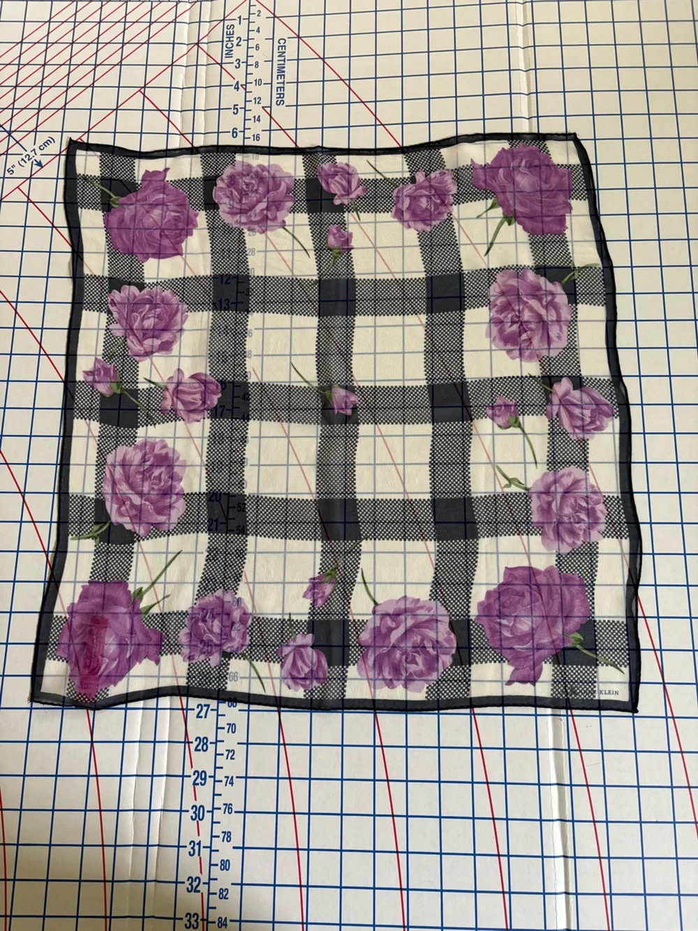 Anne Klein Navy, White & Purple Floral Check Scarf